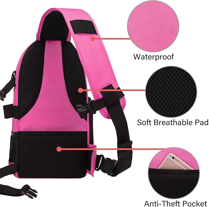 MOSISO Camera Sling Bag, DSLR/SLR/Mirrorless Camera Case Shockproof Photography Camera Backpack with Tripod Holder & Removable Modular Inserts Compatible with Canon/Nikon/Sony/Fuji, Bright Rose