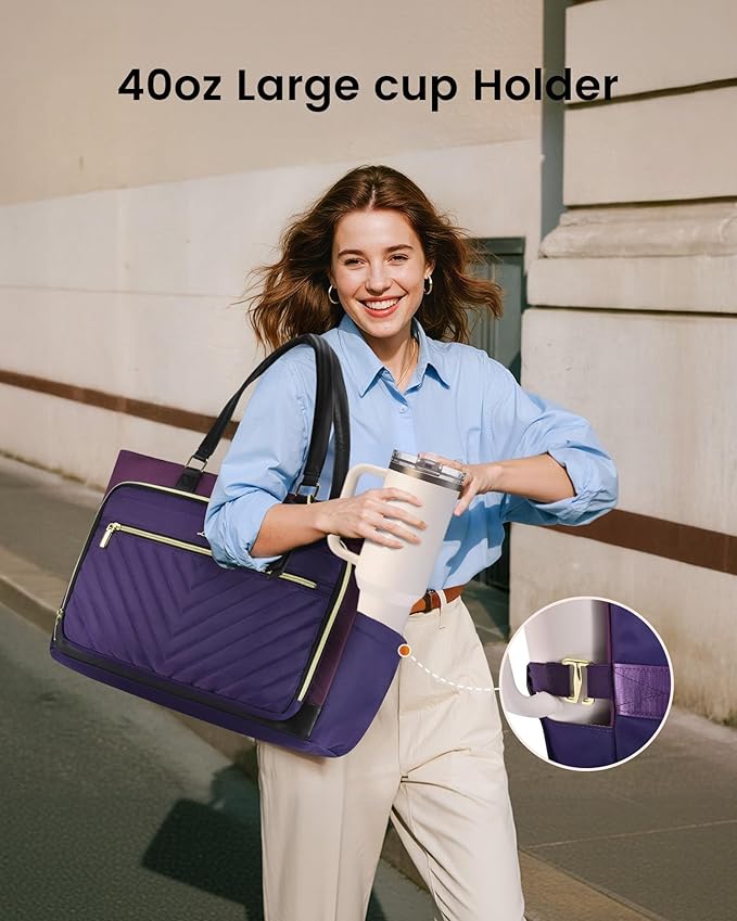 LOVEVOOK 17 Inch Laptop Tote Bag for Women, Teacher Work Bag with Large Cup Holder, Quilted Teacher Diaper Bag for Travel, Computer Women's handbags for Nurse gift