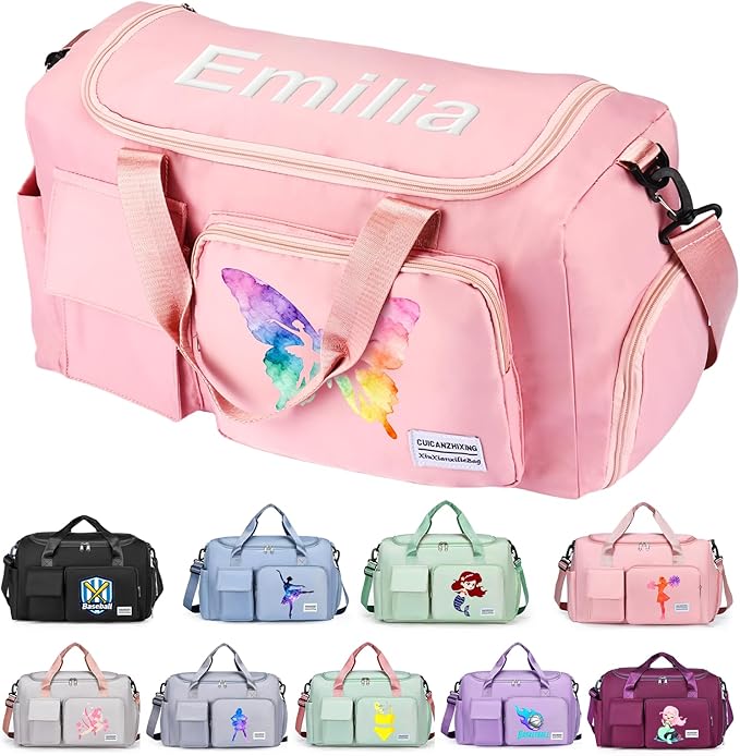 Personalized Duffle Bag with Embroidered Name and Pattern, Custom Gym Bag for Women Men with Shoe Compartment - Perfect for Travel Dance Cheer Overnight (9 Colors)