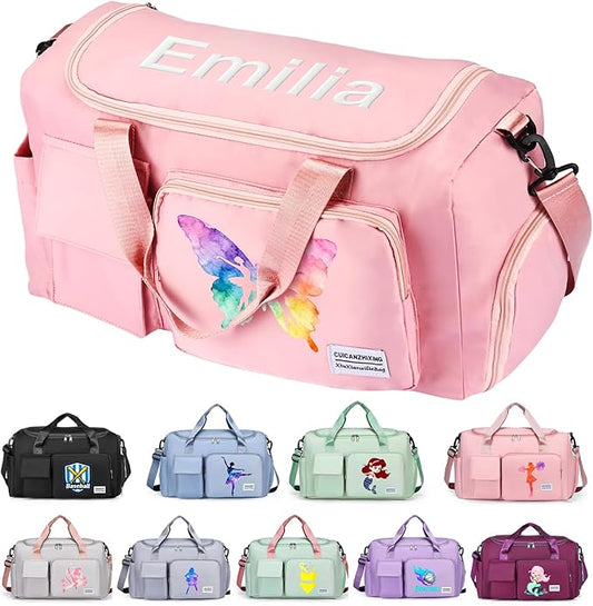 Personalized Duffle Bag with Embroidered Name and Pattern, Custom Gym Bag for Women Men with Shoe Compartment - Perfect for Travel Dance Cheer Overnight (9 Colors)