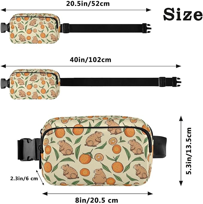 Kawaii Capybara Orange Fanny Pack for Women Men Water Resistant Fashion Waist Packs with Adjustable Strap Belt Bag for Travel Workout Jogging Hiking 21220240