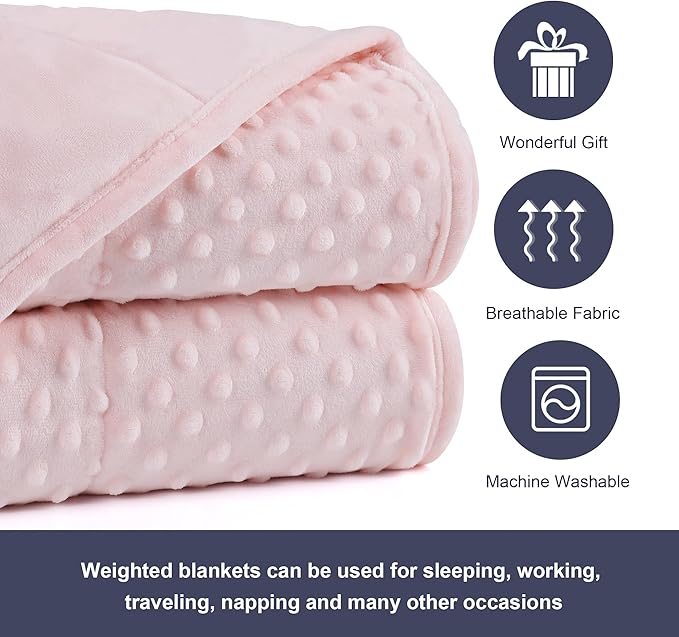 Alomidds Weighted Blanket, Luxury Velvet Weighted Blankets for Adults and Kids,Warm and Breathable Soft and Comfort Minky, Cute Heavy Blanket with Premium Glass Beads (41"x60" 7LBS, Pink)