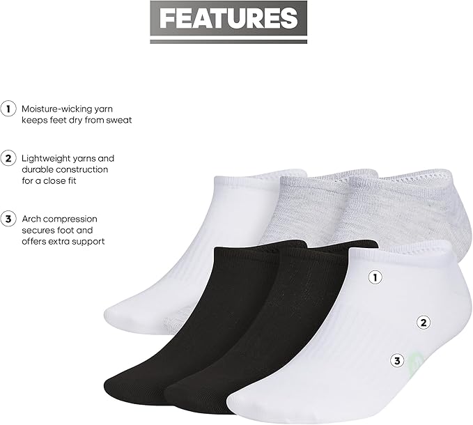 adidas Men's Superlite No Show Socks (6 Pairs) Lightweight & Breathable