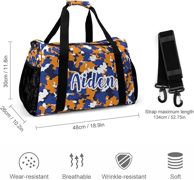Camouflage Navy Blue Orange Camo Waterproof Duffel Bag Gym Dance Sport Perform Training Bag for Teens Adults Women Men Handheld Crossbody Travel Bag