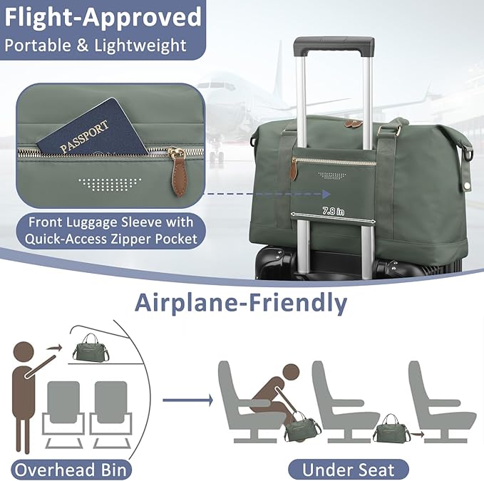 Travel Duffle Bag for Women, Weekender Bags, Hospital Bag for Labor Delivery, Lightweight Tote Duffel Overnight Bag with Luggage Sleeve,Airplane Travel Bags (Army Green, Large)