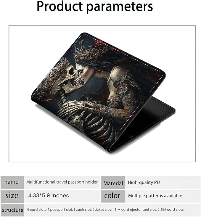 Passport Holder Wallet Cover Case,RFID Blocking Passport Cover,Large Capacity Travel Wallet with Multi Card Slots (Skeleton Couple Love Scene)