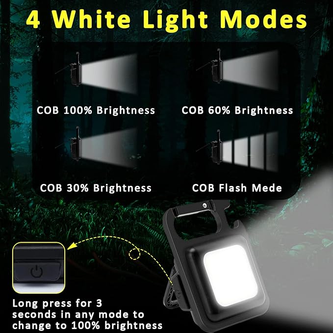 MAKDAK COB Rechargeable Keychain Flashlight 4Pack, High Lumen Super Bright LED Work Light with Magnet,Clip,Bottle Opener for Dog Walking,Car Repair, Emergency,Camping,EDC