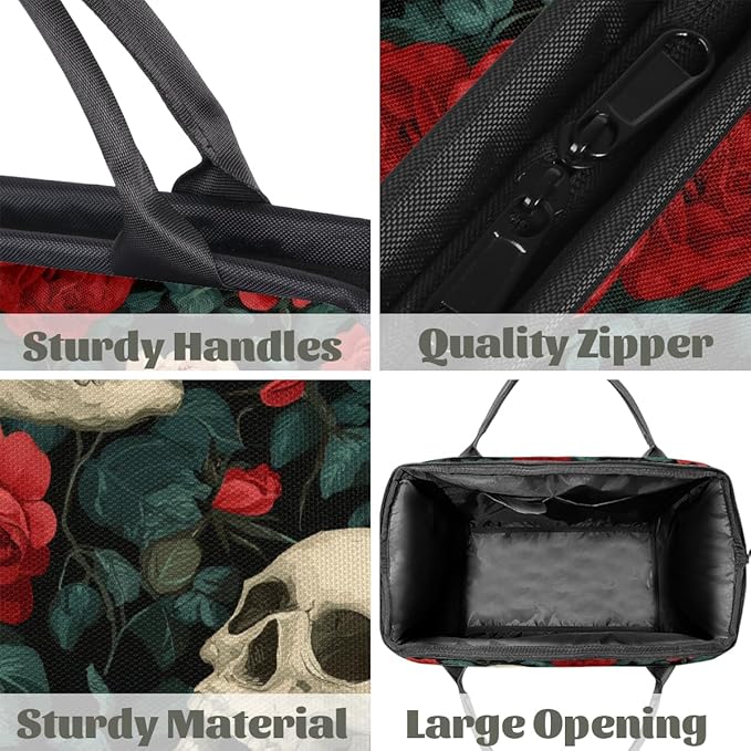 Travel Duffel Bag, Skull Rose Dark Pattern Waterproof Sports Gym Duffle Bag, Large Capacity Weekender Carry On Overnight Bags for Women Men