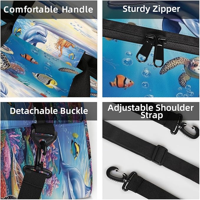 Kids Duffle Bag Girls Boys Sea Marine Dolphin Turtle Fish Weekender Overnight Bag,Lightweight Duffel Bags for Traveling Gym Sport Dance