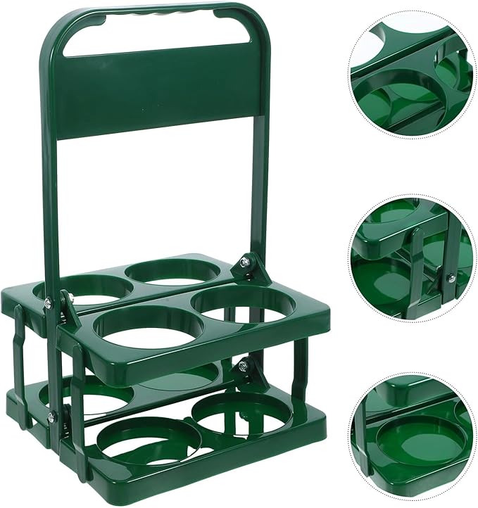 Portable Plastic Drink Carrier,Reusable Beer Bottle Coffee Cup Holder,Beverage Cup Drink Caddy for Delivery,4 Holes Cup Holders with Handle for Catering Restaurant Travel Car,Green