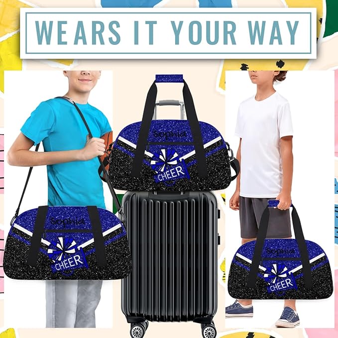 Personalized Blue Glitter Cheer Bag for Cheerleaders, Custom Sport Gym Bag Dance Bag Travel Duffle Bag Cheerleading Gifts for Women
