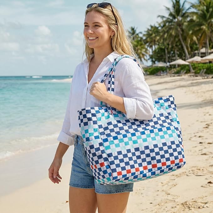 G4Free XL Beach Bag Waterproof Sandproof, Large Foldable Beach Tote with Zipper for Women, Pool Travel Swim Grocery Tote Bag