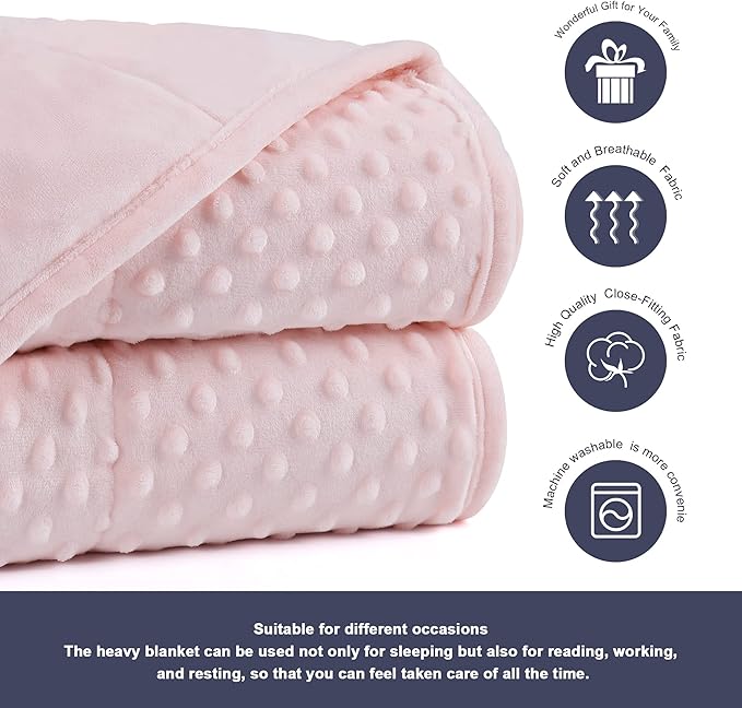 Alomidds Weighted Blanket (60"x80",15lbs Queen Size - Pink), Weighted Blankets for Adults, Cooling Breathable Soft and Comfort Minky, Heavy Blanket Microfiber Material with Glass Beads