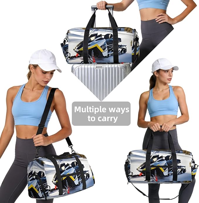 Advanced Snowmobile Print Gym Bag with Shoe Compartment for Women Men, 17.7in Sports Duffle Weekender Tote, Overnight Travel Duffel Bag Carry On