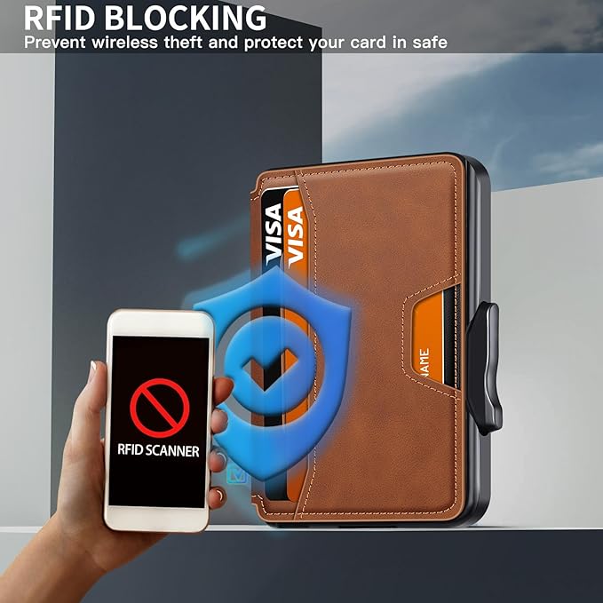 Wallet for Men, Mens Wallet Minimalist Slim Wallet, RFID Blocking Smart Pop Up Wallet with Money Clip & ID Window, Metal Compact Wallet, Aluminum Credit Card Holder Wallet