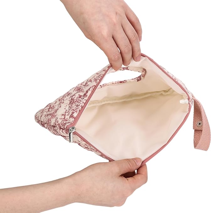 Quilted Baby Wipe Holder Floral Diaper Pouch Portable Quilted Wipes Bag for Car, Stroller (Pink 2)