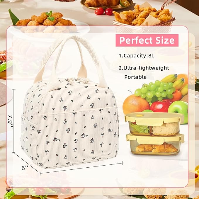 LEDAOU Lunch Box for Women Insulated Lunch Bag Cute Lunchbox Compact Cooler Thermal Reusable Lunch Tote for Work School Picnic Travel
