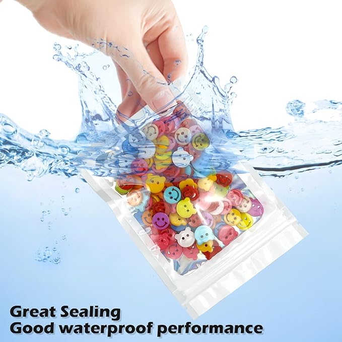300 Pcs Holographic Mylar Bags, 3 Sizes, Smell Proof, Airtight, Reusable, Layered Construction, Zipper Closure, White