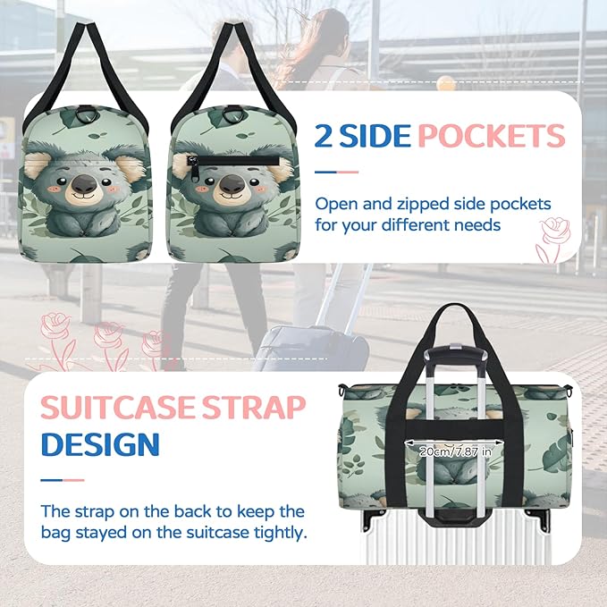 Kawaii Koala Travel Duffle Bag for Women Men, Overnight Weekender Bag, Carry on Tote for Sport Gym