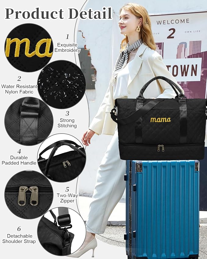 Mama Baby Pregnancy Hospital Bag Essentials for Women Labor Delivery Diaper Organizer with Shoe Compartment,2 Waterproof Toiletry Pouch Travel Duffle Bag for Mommy Weekender Overnight Gym Gifts,Black