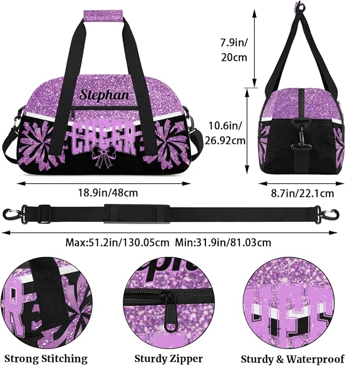 Cheer-Bag for Girls Personalized Cheer-Gifts with Name Cheerleading Bag for Gym Duffel Bag Purple Cheerleader