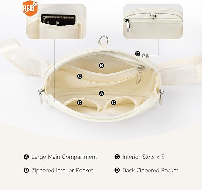 Anti Theft Fanny Pack 2L Belt Bag Crossbody Bag for Women Men Rfid Blocking Sling Waist Bags for Travel, Beige