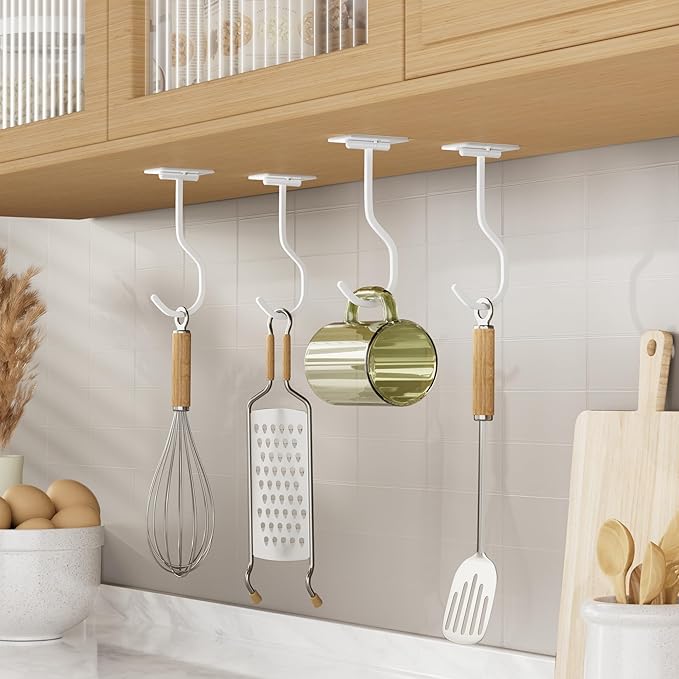 Banana Hook Under Cabinet: Foldable Banana Hanger Adhesive, Hanging Banana Holder, Stick On, Premium Material, Can Hold 20 Bananas, White
