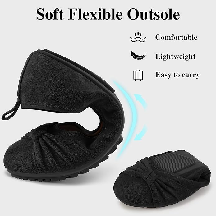 Ecetana Womens Flats Shoes Dressy: Round Toe Bowknot Suede Foldable Ballet Flats Comfortable Casual Slip On Loafers