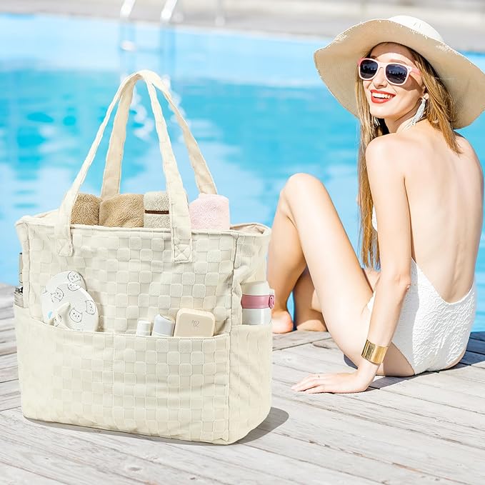 LEDAOU Large Beach Bag Women Waterproof Sandproof Zipper Beach Tote Pool Bag for Swim Gym Grocery Travel with Wet Pocket | Waterproof, Sandproof, Zipper, Pool, Gym, Grocery