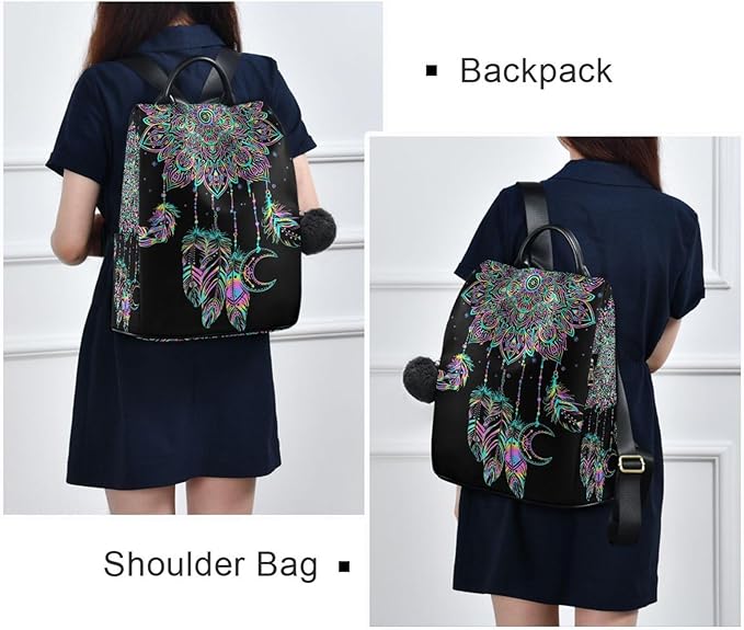 ALAZA Dreamcatcher Lotus Boho Backpack Purse for Women Anti Theft Fashion Back Pack Shoulder Bag
