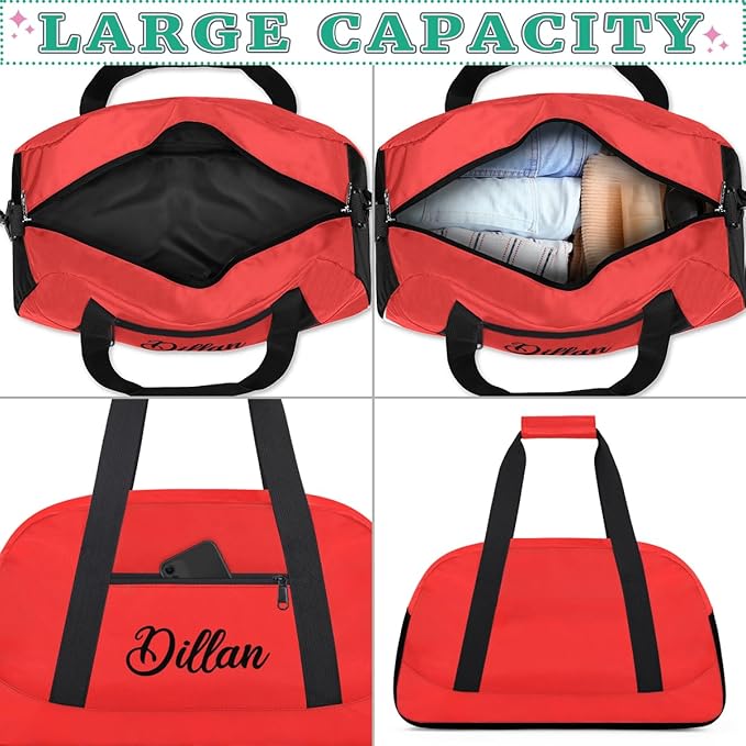 Custom Name Gym Duffel for Kids,Personalized Sports Bag Lightweight Gym Bags for Boys & Girls,Fitness Travel Weekender for Travel, Workout Red