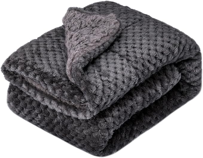 Fuzzy Sherpa Reversible Blanket for Baby, Soft Warm Cozy Coral Fleece Toddler, Infant or Newborn Reversible Blanket for Crib, Stroller, Travel, 30”×40”, Dark Grey