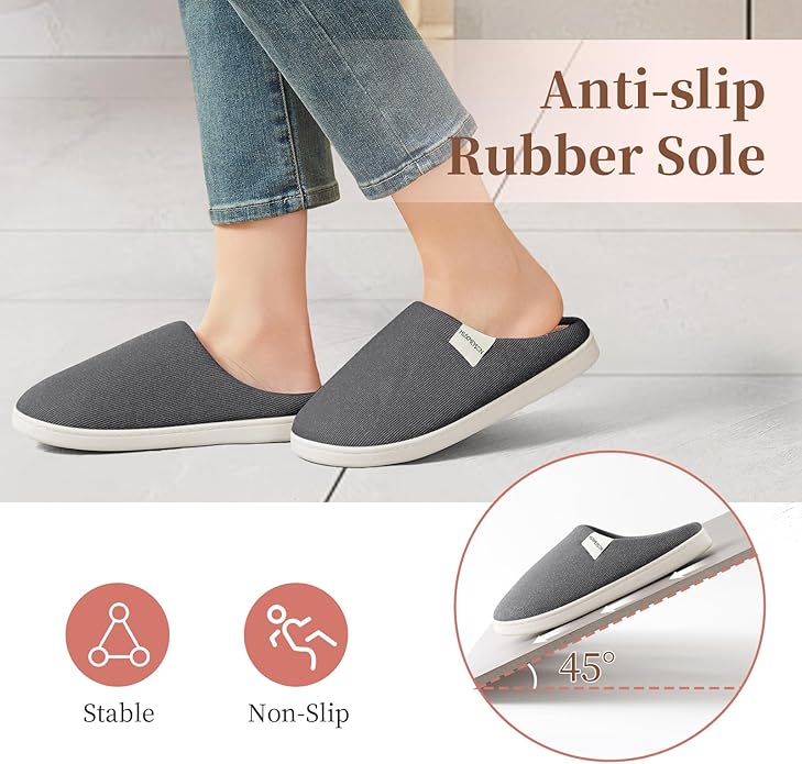 HUXMEYSON Slippers for Women, Womens Slippers Indoor Outdoor with Memory Foam, Cozy & Warm House Slippers for Woman with Anti-Slip Rubber Sole