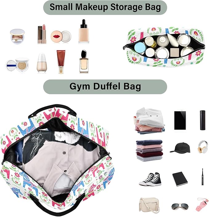 Travel Duffle Bag, Flower Horse Pattern Gym Bag with Storage Bag Weekender Overnight Bag for Men Women Trip Sports Yoga