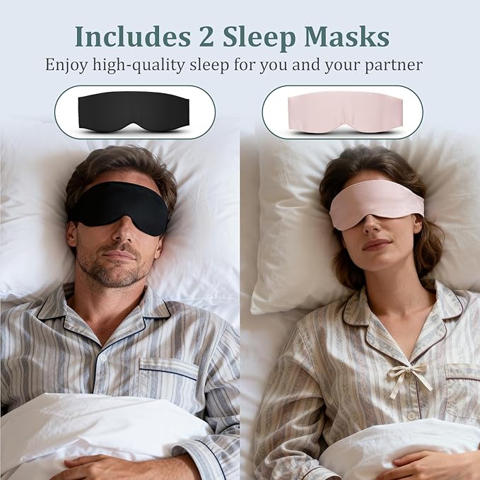 Silk Sleep Mask for Women & Men - 2 Pack Eye Masks for Sleep, 100% Blackout Sleeping Mask, 3D Zero Pressure Side Sleeper Night Blindfold Eye Cover for Travel Nap Couple (Pink & Black)