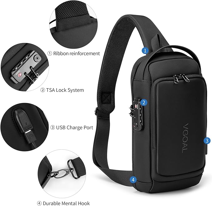 VGOAL Anti Theft Crossbody Bag Sling Bag for Men Sling Backpack Mini Backpack Daypack Crossbody for Travel Sport Running Hiking (FG6313)