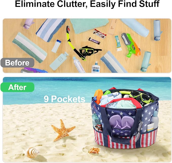 F-color Mesh Beach Bag Family - Large Tote Bag for Cruise Pool Toys Beach Vacation Essentials
