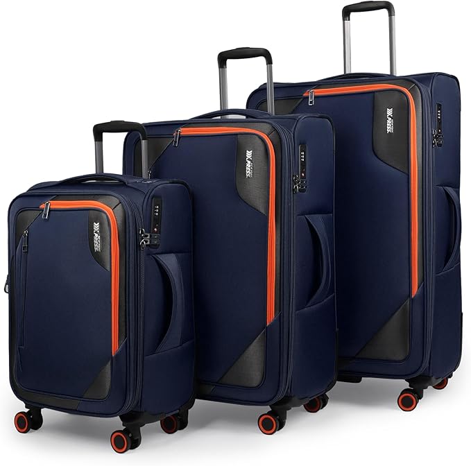 3-Piece Softside Expandable 20% Luggage Set with Front Open Pocket,Softside Suitcases w/Spinner Wheels,Lightweight Durable Rolling Luggage w/TSA LOCK（Navy,22in/28in/32in）