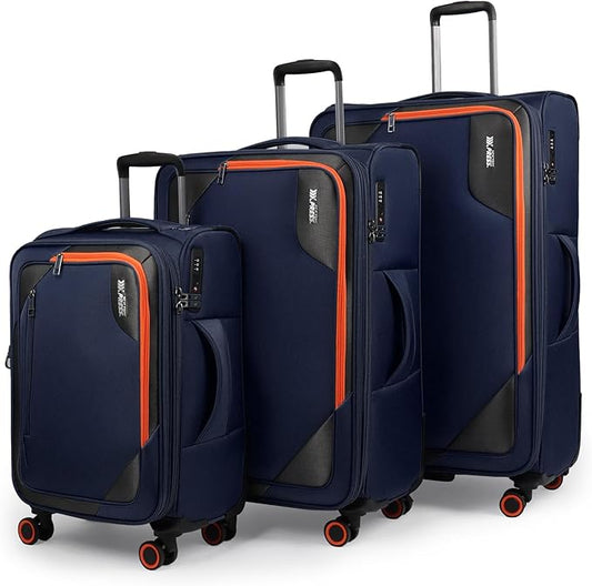 3-Piece Softside Expandable 20% Luggage Set with Front Open Pocket,Softside Suitcases w/Spinner Wheels,Lightweight Durable Rolling Luggage w/TSA LOCK（Navy,22in/28in/32in）