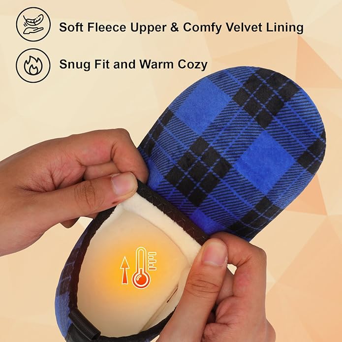 QFH Womens & Mens Cozy House Slippers - Portable Travel Shoes with Flexible Rubber Sole & Soft Velvet Lining