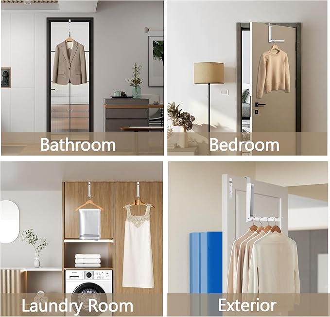 Uenhoy 2 Pack Foldable Over The Door Hanger Hooks for Clothes, Collapsible Folding Over The Door Drying Rack for Laundry Dorm Bedroom, Portable Clothing Coat Rack Overdoor Hanger, White