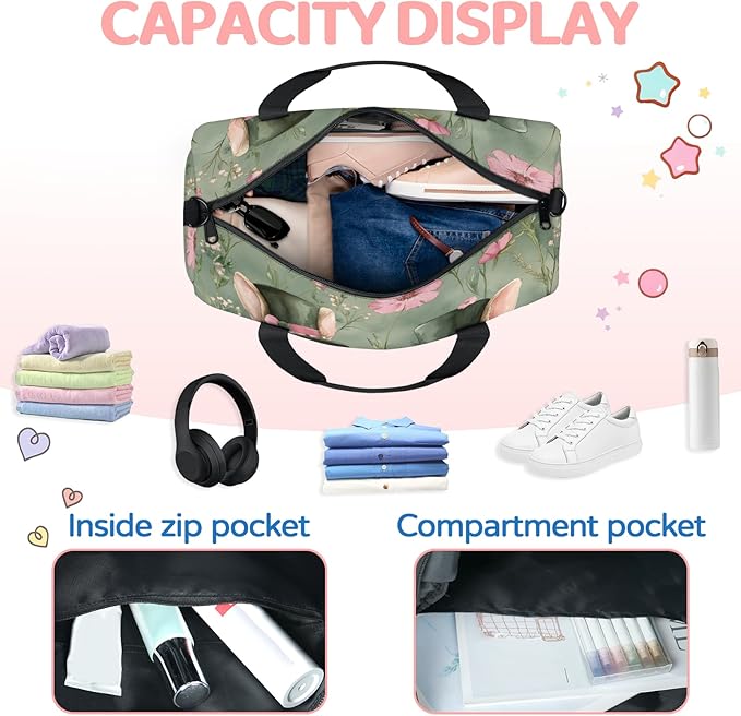 Easter Flowers Rabbits Travel Duffle Bag for Women Men, Overnight Weekender Bag, Carry on Tote for Sport Gym