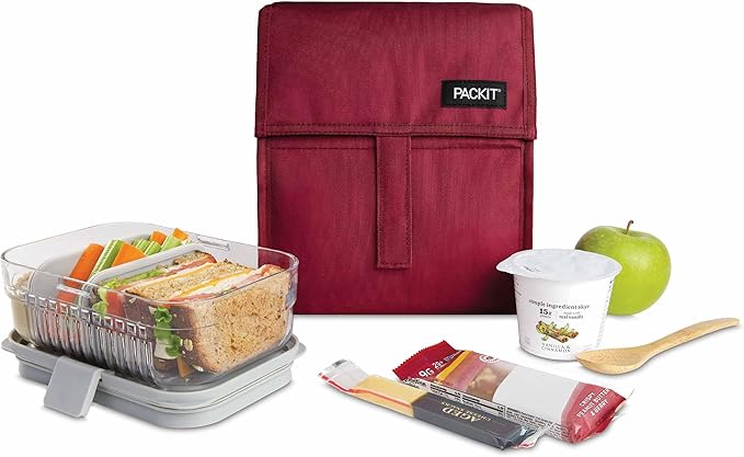 PackIt Freezable Lunch Bag, Ruby, Built with EcoFreeze Technology, Foldable, Reusable, Zip and Fold Closure with Buckle Handle, Designed for Work Lunches and Fresh Lunch On the Go
