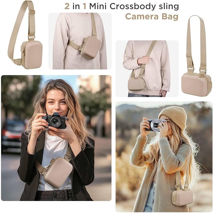 Digital Camera Case, Protective & Lightweight Camera Case with 3 Carrying Ways, Waterproof & Shockproof Small Camera Bag for PowerShot/Sony DSCW800/DSCW830 - Beige