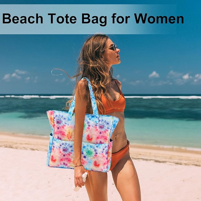 LEDAOU Beach Bag Waterproof Sandproof Women Beach Tote Pool Bag with Zipper for Swim Gym Grocery Travel with Wet Pocket | Sandproof, with Zipper, for Gym, Grocery, Travel, with Wet Pocket