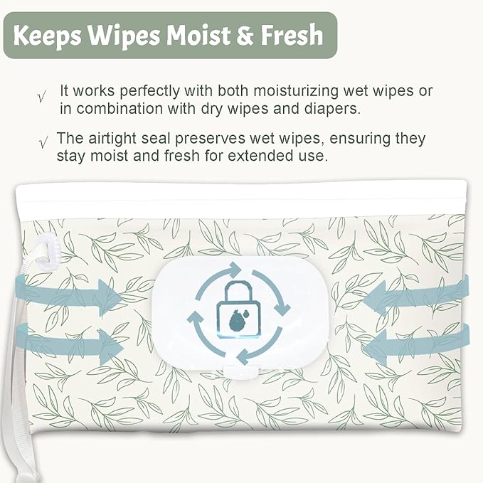 Baby wipes dispenser，portable baby wipes holder for outdoor, Refillable baby wipes container, on the go wet wipe pouch for travel, resuable wipes dispenser for hiking (sage)
