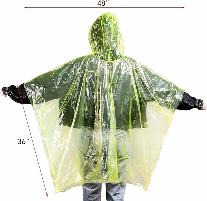 20 Pack Disposable Rain Ponchos for Adults, Clear Plastic Emergency Raincoats with Hood, Individually Wrapped Bulk Rain Ponchos Waterproof Family Pack Camping