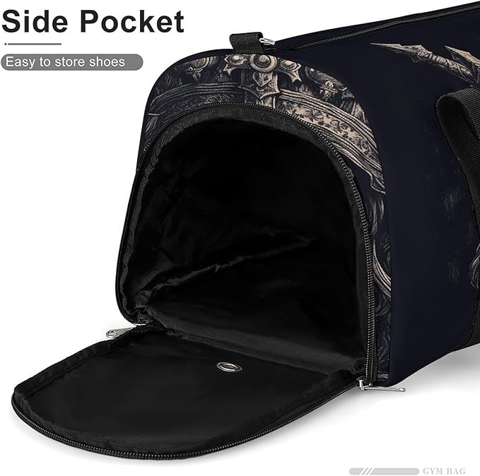 Skull And Ax Gym Bag Lightweight ，Travel Duffle Bag with Shoe Compartment，Gym Bag for Women for Overnight, Weekend, Yoga, Gym, Business Trips, Sport And Hospital.