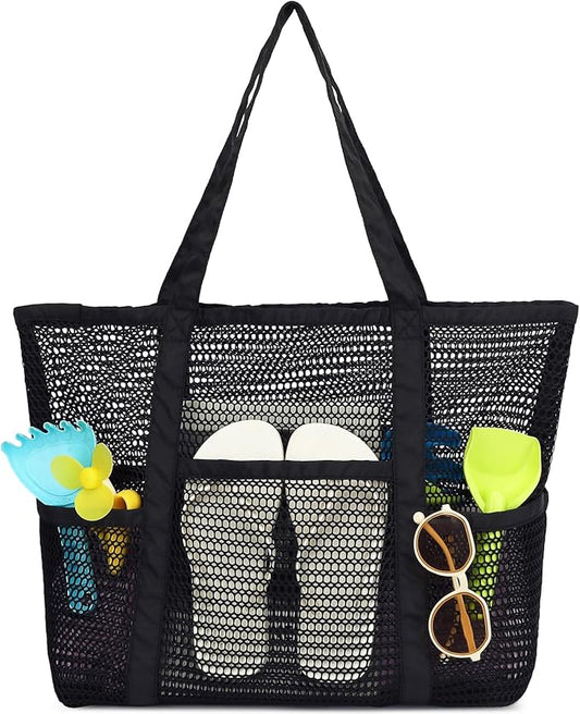 Mesh Beach Bag for Women, Casual Hobo Bags Large Beach Tote for Pool Travel Cruise Vacation Essentials
