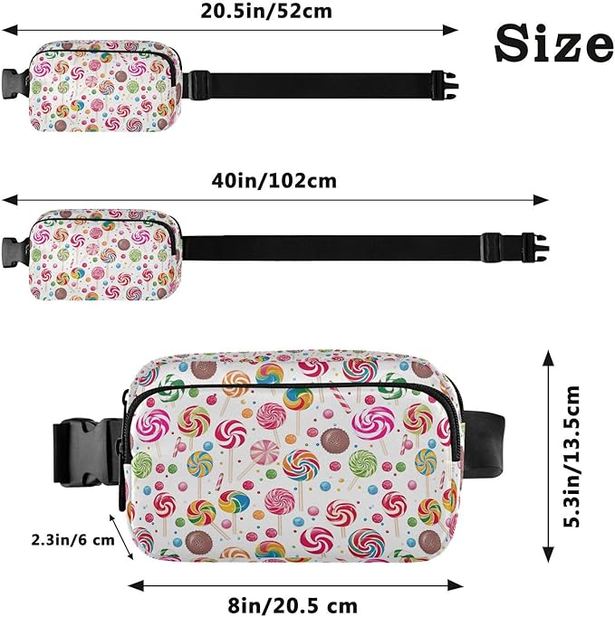 Kawaii Lollipop Fanny Pack for Women Men Water Resistant Fashion Waist Packs with Adjustable Strap Belt Bag for Travel Workout Jogging Hiking 21220360